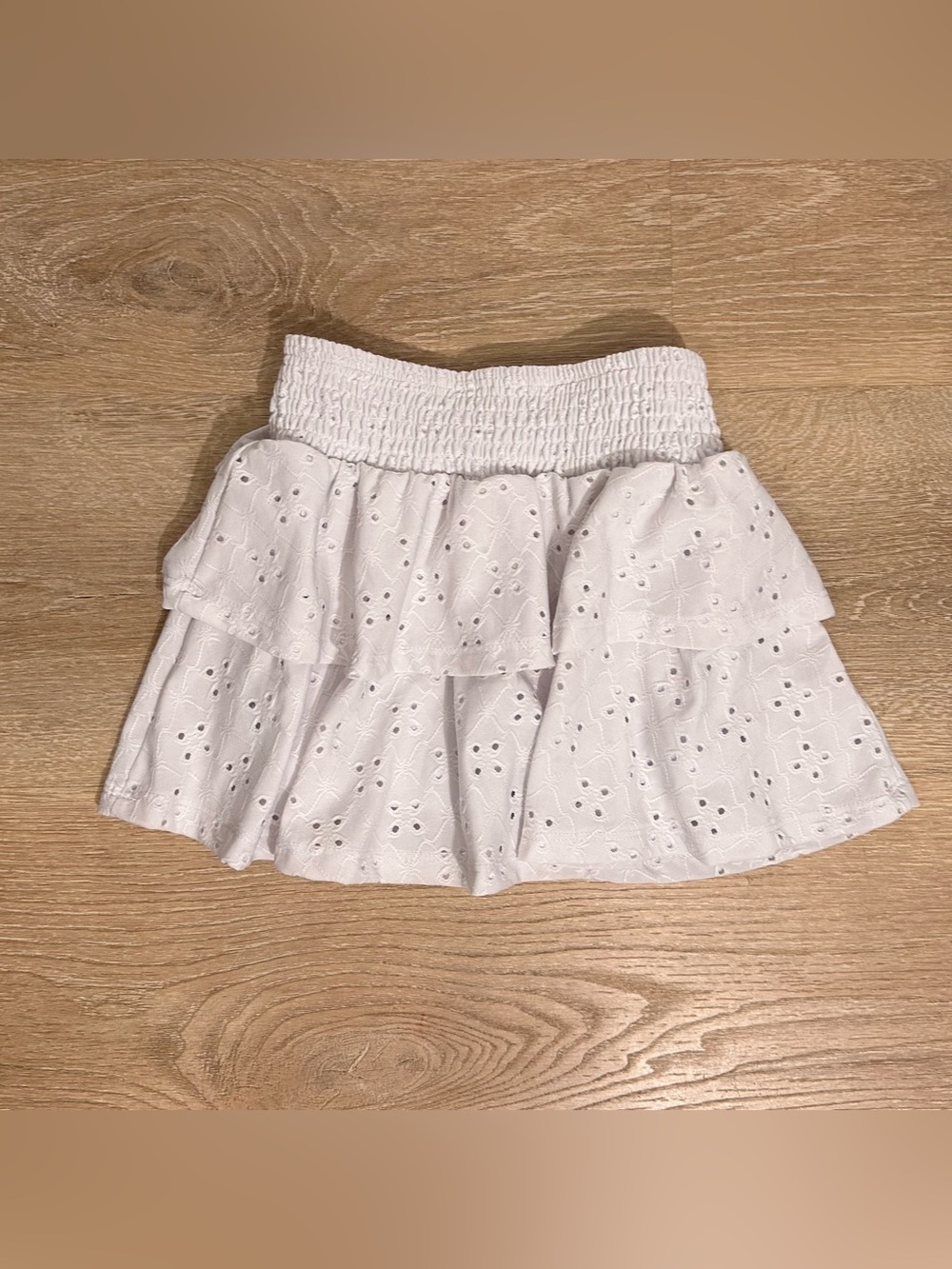Free People White Eyelet Smocked Tiered Mini Skirt